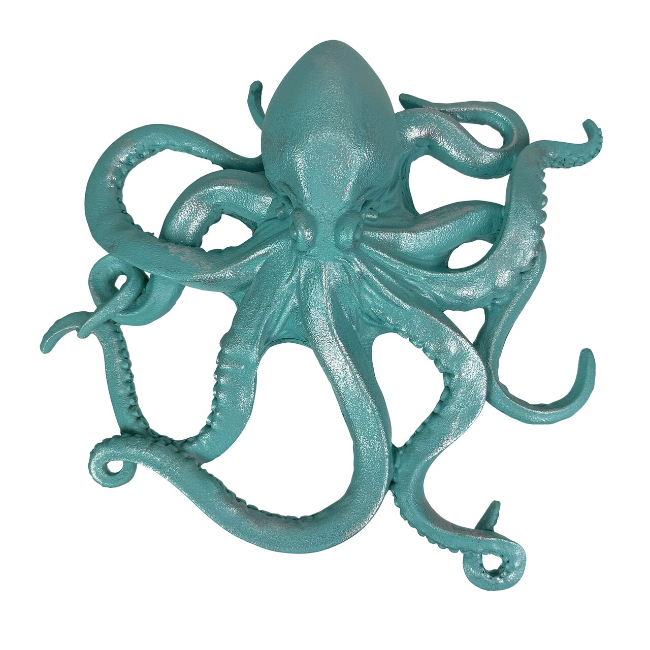 Octopus Wall Sculpture Aqua Coastal Nautical Resin Plaque 13.5 In
